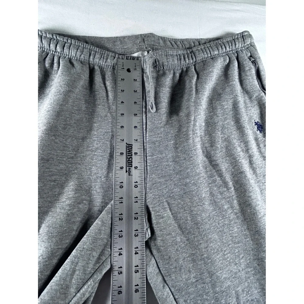 US Polo Assn Mens Heather Gray Fleece Jogger Sweatpants XL Zip Pockets‎ 11CB640